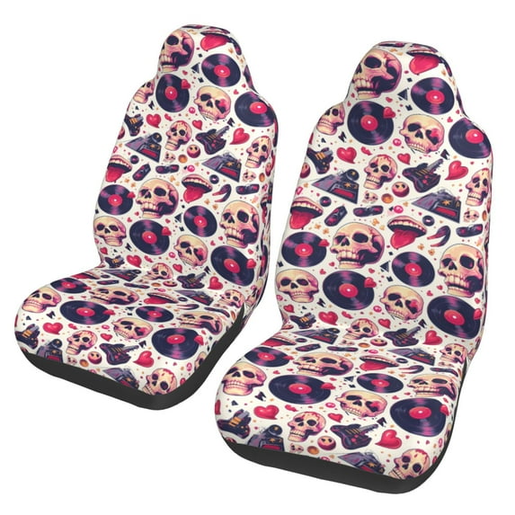 Sikiie Skull lips record Guitar Car Seat Protector 2 Pack Car Seat Cushion Mat, Car Seat Covers for SUV, Truck, Van