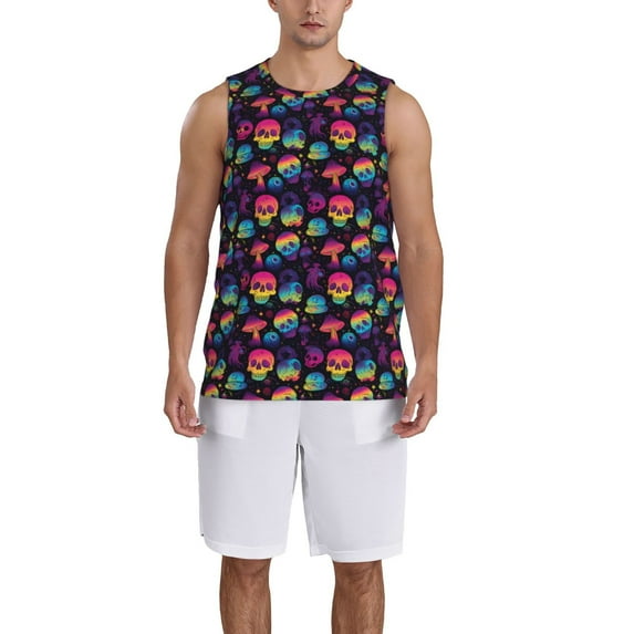 Sikiie Skull mushroom colorful Basketball Jersey Reversible Men's Mesh Athletic Sports Shirts Training Practice S-4XLLarge
