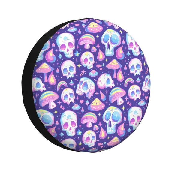 Sikiie Skull mushroom colorful PVC Leather Spare Tire Wheel Cover Spare Tire Cover, for Car Truck SUV Camper Trailer Universal Fit(14-17in)-17 inch