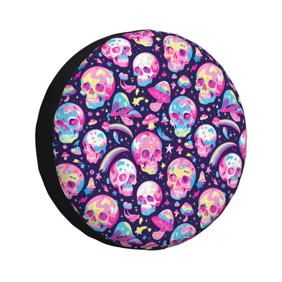 Sikiie Skull mushroom colorful cute PVC Leather Spare Tire Wheel Cover Spare Tire Cover, for Car Truck SUV Camper Trailer Universal Fit(14-17in)-14 inch