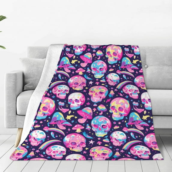 Sikiie Skull mushroom colorful cute Ultra-Soft Micro flannel Blanket Luxury All Seasons Warm Blanket for Bedding Sofa and Travel (4 sizes)-80"x60"
