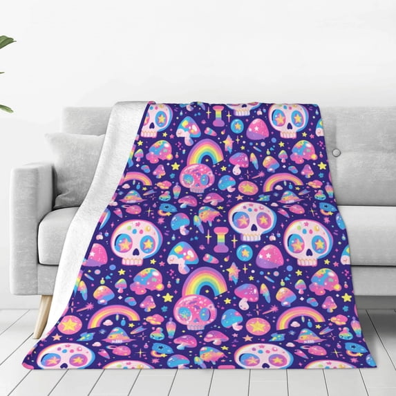 Sikiie Skull mushroom rainbow Ultra-Soft Micro flannel Blanket Luxury All Seasons Warm Blanket for Bedding Sofa and Travel (4 sizes)-50"x40"