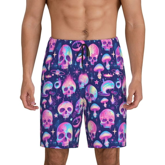Sikiie Skull rainbow color Mens Pajama Shorts, Lightweight Lounge Pant with Pockets Soft Sleep Pj Shorts for MenX-Large
