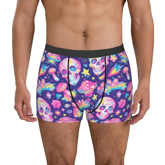 Sikiie Skull rainbow mushroom colorful Print Men's Boxer Briefs, Elastic Waistband Boxer Briefs Leggings-Medium
