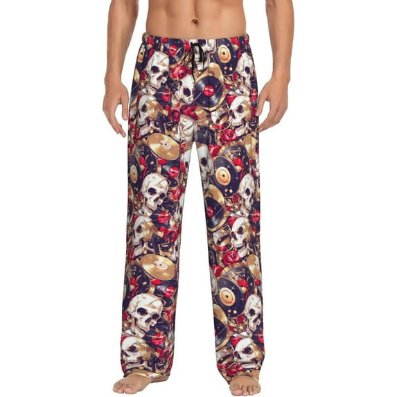 Sikiie Skull record artist Mens Pajama Pants Sleep & Lounge Pants, PJ Bottoms With elastic waistb and Pockets Small