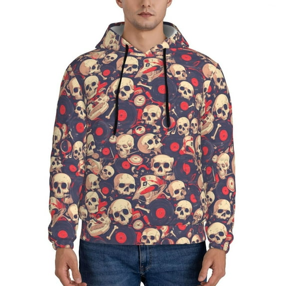 Sikiie Skull rock music record Men's Hoodie, Essentials Hoodie, Sweatshirt, Pullover Hooded Sweatshirt for Men-X-Large