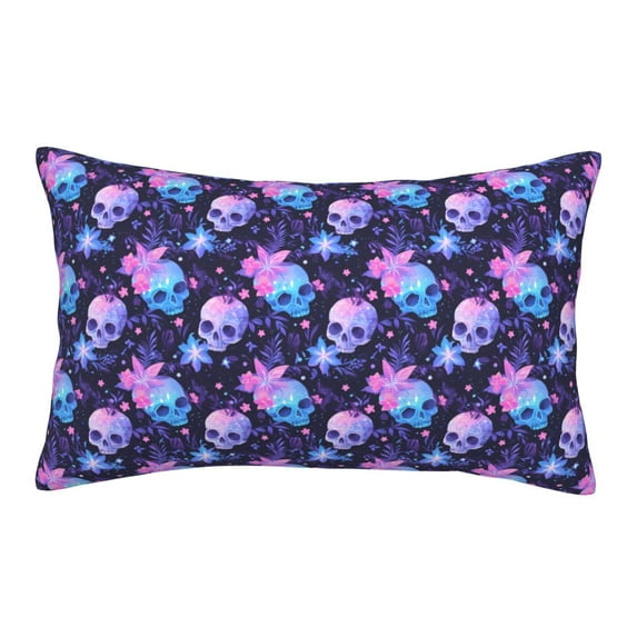 Sikiie Skull starry sky flower leaf Print Plush Pillow Cover, Wrinkle-proof and Stain-resistant Pillow Protector without Pillow Core, Home Decoration-14"x20"