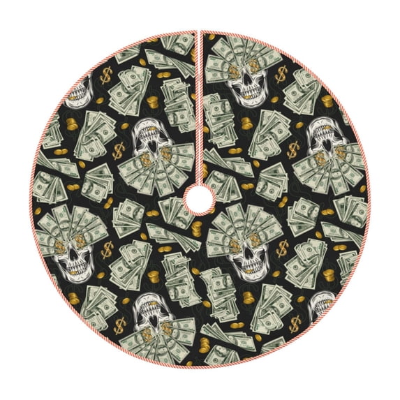 Sikiie Skull with Dollar Nativity Christmas Tree Skirt, Jesus Christian Winter Holiday Tree Mat Decoration(30-48IN)48"