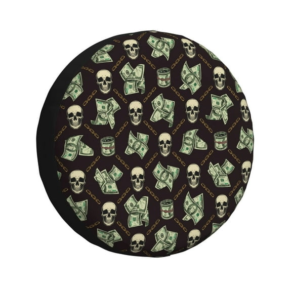 Sikiie Skulls Gold Chains Dollar PVC Leather Spare Tire Wheel Cover Spare Tire Cover, for Car Truck SUV Camper Trailer Universal Fit(14-17in)-17 inch