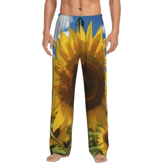 Sikiie Sky Golden Sunflower Field Pajama Pants Men, PJ Bottoms, Sleep & Lounge Pants-Medium