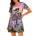 thumbnail image 1 of Sikiie Sky Sunflower Skull Print Women's Short-sleeved Nightdress, Round Neck Pullover Nightdress Pajamas Summer Home Wear, 1 of 6