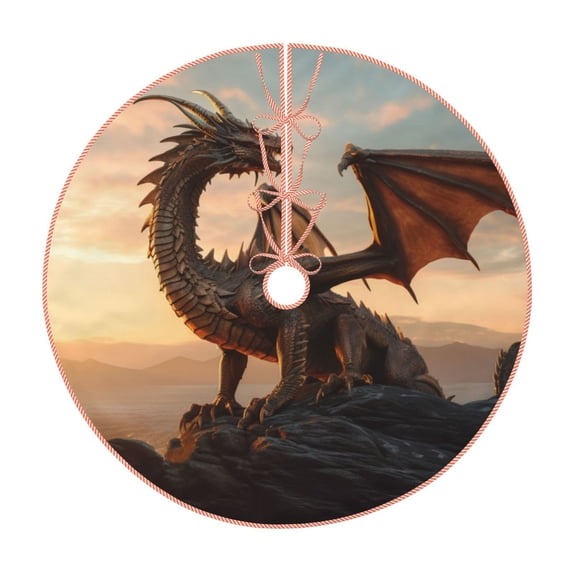 Sikiie Sky Sunset Bronze Dragon Nativity Christmas Tree Skirt, Jesus Christian Winter Holiday Tree Mat Decoration(30-48IN)48"