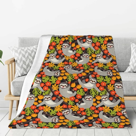 Sikiie Sloth on the Branch Cozy Flannel Fleece Throw Blanket: Lightweight & Thick for All Seasons - Perfect for Women, Men, & Kids"60"x50"