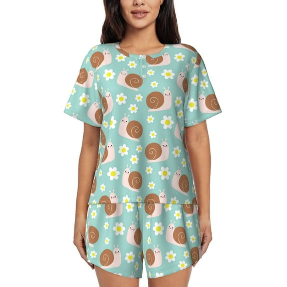 Sikiie Snail And Flower Womens Pajama Sets Short Sleeve Top With Pants Sleepwear 2 Piece Lounge SetXX-Large