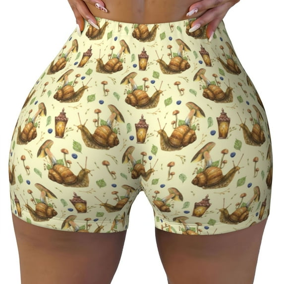 Sikiie Snail With Mushrooms Print Workout Shorts Women Scrunch Butt Gym Shorts Seamless High Waist Tummy Control Yoga Biker Athletic Shorts