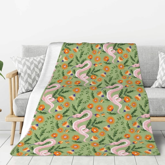 Sikiie Snake And Floral Cozy Flannel Fleece Throw Blanket: Lightweight & Thick for All Seasons - Perfect for Women, Men, & Kids"50"x40"