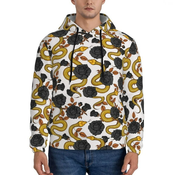 Sikiie Snake And Rose Men's Hoodie, Essentials Hoodie, Sweatshirt, Pullover Hooded Sweatshirt for Men-4X-Large