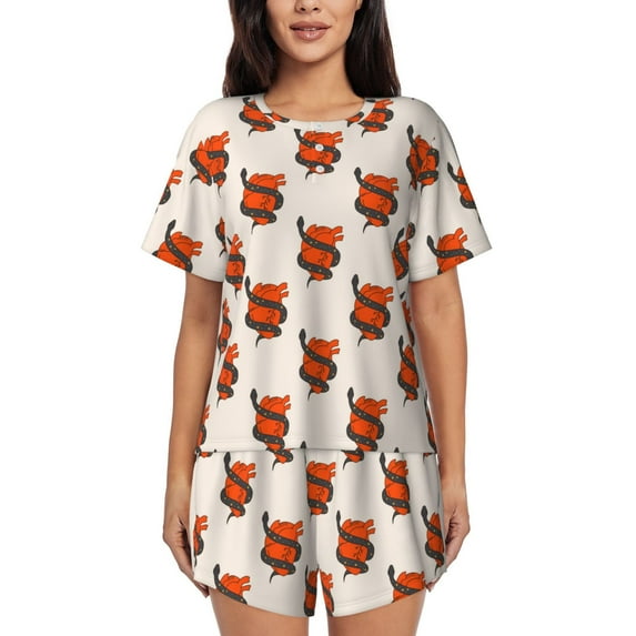 Sikiie Snake Around Heart Womens Pajama Sets Short Sleeve Top With Pants Sleepwear 2 Piece Lounge SetLarge