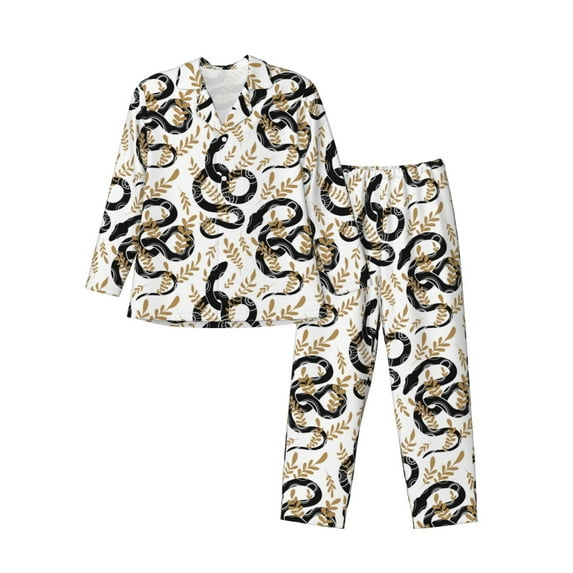 Sikiie Snake Mens Pajama Set, Soft Warm Long Sleeve Sleepwear, Cozy Button-Down Pjs for Men-X-Large