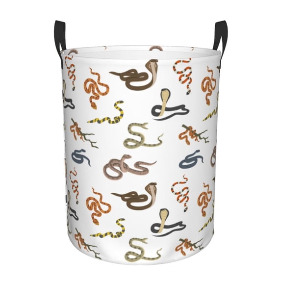 Sikiie Snake Print Round Dirty Clothes Basket, Waterproof Standing Foldable Storage Basket, for Laundry Room, Bedroom, Bathroom Storage-Medium