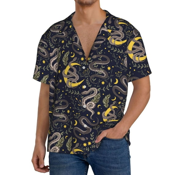 Sikiie Snake Sleep Men's Wrinkle Free Untucked Cuban Shirt Business Casual Button Down Shirts Short Sleeve Shirt4X-Large