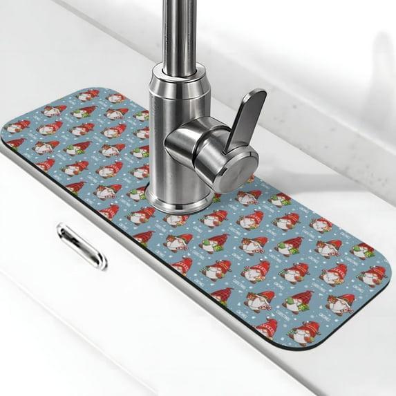 Sikiie Snowflake Christmas gnome Splash Guard for Sink Faucet-1 PC Super Absorbent Fast Drying Mat Sink Gadgets-Splash Guard for Kitchen, Sink Mat