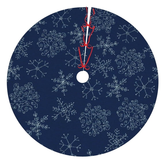 Sikiie Snowflake Dark Blue 30-48 inches {designName} Print Christmas Tree Skirt Snowman Xmas Tree Skirt with Edge Christmas Decorations for Holiday Party30"