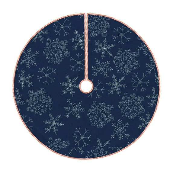 Sikiie Snowflake Dark Blue Nativity Christmas Tree Skirt, Jesus Christian Winter Holiday Tree Mat Decoration(30-48IN)48"
