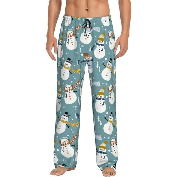 Sikiie Snowflake Scarf Snowman Pajama Pants Men, PJ Bottoms, Sleep & Lounge Pants-X-Large