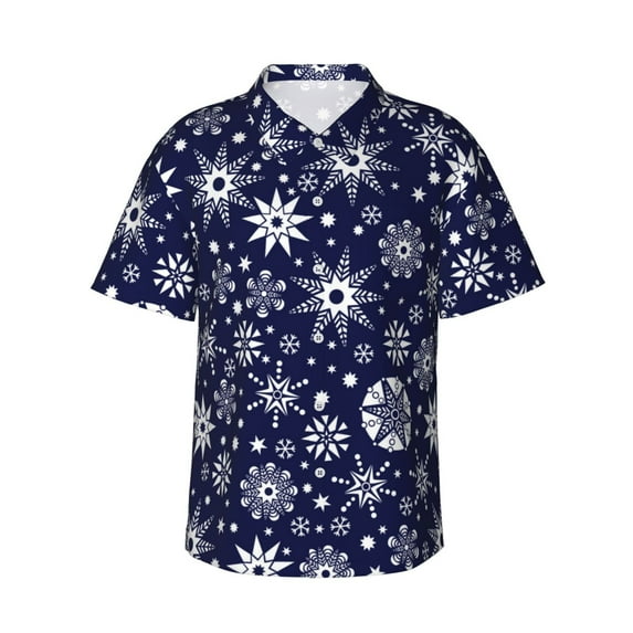 Sikiie Snowflakes2 Print Men's Hawaiian Shirt, Summer Beach Button Pocket Short Sleeve T-Shirt,Medium