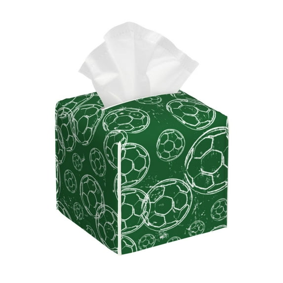 Sikiie Soccer Leather Tissue Box Cover Square, tissue box holder, Tissue Box with Bottom Belt-5.2”x5.2”x5.2”