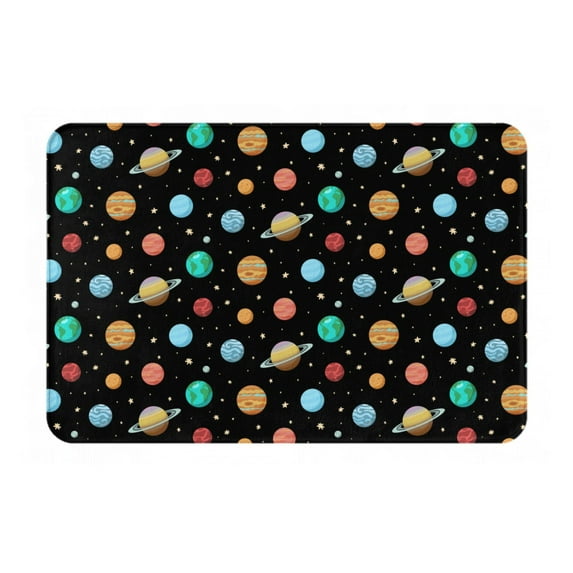 Sikiie Solar System Planets Space Print Flannel Anti-slip Floor Mat 16x24in, Thickened Dustproof Entrance Door Mat Floor Mat for Kitchen, Bathroom, Laundry Room