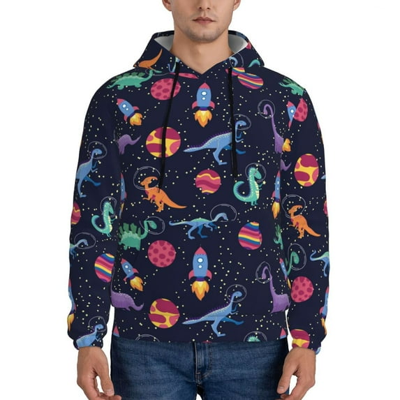 Sikiie Space Dinosaur Men's Hoodie, Essentials Hoodie, Sweatshirt, Pullover Hooded Sweatshirt for Men-Large