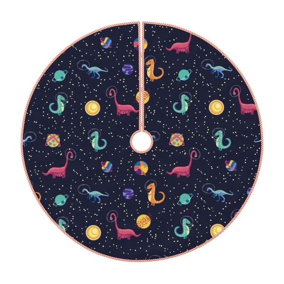 Sikiie Space Dinosaur Nativity Christmas Tree Skirt, Jesus Christian Winter Holiday Tree Mat Decoration(30-48IN)36"