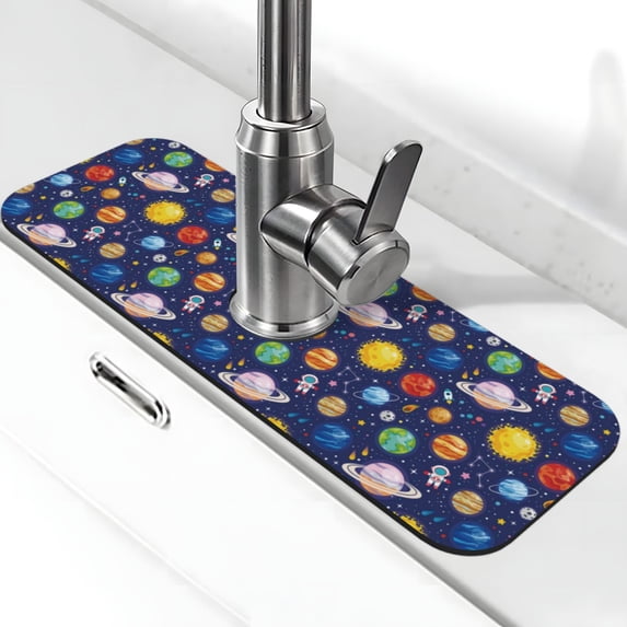 Sikiie Space Planet Splash Guard for Sink Faucet-1 PC Super Absorbent Fast Drying Mat Sink Gadgets-Splash Guard for Kitchen, Sink Mat