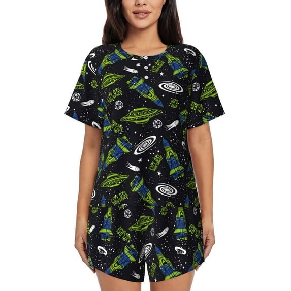 Sikiie Space Rockets Womens Pajama Sets Short Sleeve Top With Pants Sleepwear 2 Piece Lounge SetX-Large