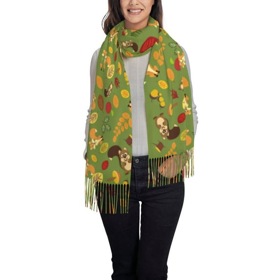 Sikiie Squirrel And Fox In The Forest Shawl Wraps Big Scarf Tassel Fall Winter Thick Scarf Warm Shawl Women Fall Gifts