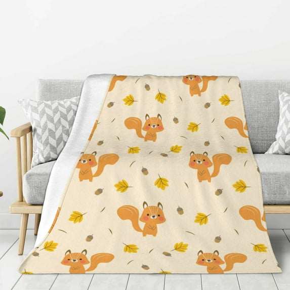 Sikiie Squirrel And Leaves Cozy Flannel Fleece Throw Blanket: Lightweight & Thick for All Seasons - Perfect for Women, Men, & Kids"
