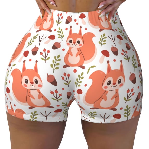 Sikiie Squirrel And Print Workout Shorts Women Scrunch Butt Gym Shorts Seamless High Waist Tummy Control Yoga Biker Athletic Shorts