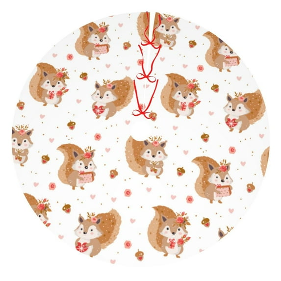 Sikiie Squirrel Giving A Gift 30-48 inches {designName} Print Christmas Tree Skirt Snowman Xmas Tree Skirt with Edge Christmas Decorations for Holiday Party