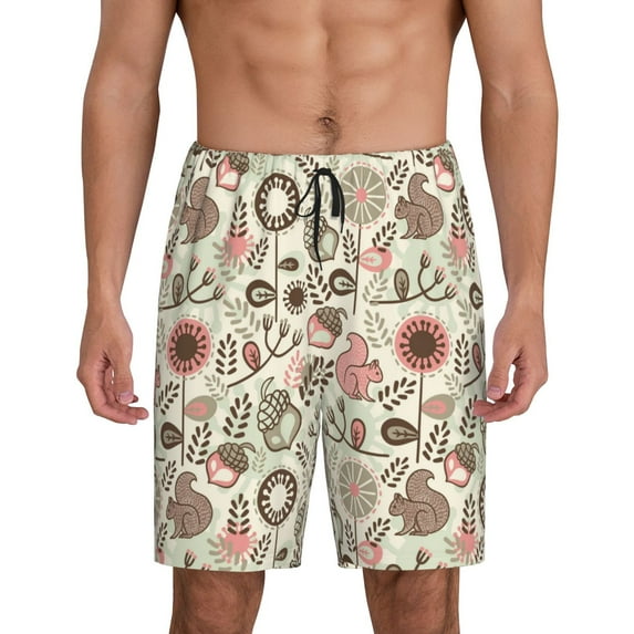 Sikiie Squirrel In The Forest Mens Pajama Shorts, Lightweight Lounge Pant with Pockets Soft Sleep Pj Shorts for MenLarge