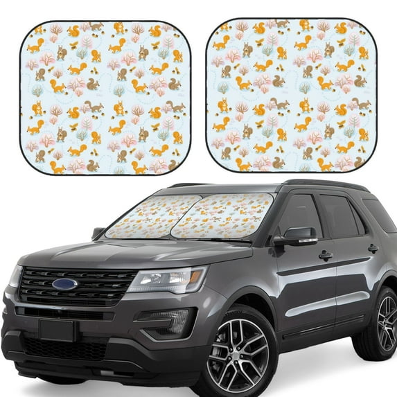 Sikiie Squirrel In The Forest Print Foldable Car Windshield Sun Visor, Car Window Sunshade Suitable for Sedan, SUV and Truck Car Accessories-Small