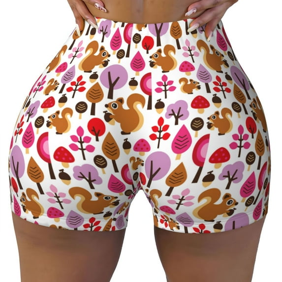 Sikiie Squirrel In The Forest Print Workout Shorts Women Scrunch Butt Gym Shorts Seamless High Waist Tummy Control Yoga Biker Athletic Shorts