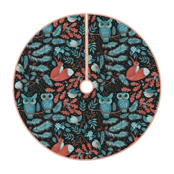 Sikiie Squirrel Owl Autumn Maple Leaves Christmas Tree Skirt, Christmas Tree Decorations, Christmas Decor, Tree Mat Decoration(30-48IN)-36"