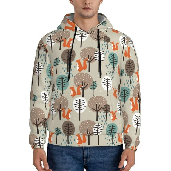 Sikiie Squirrels and Trees Men's Hoodie, Essentials Hoodie, Sweatshirt, Pullover Hooded Sweatshirt for Men-Large