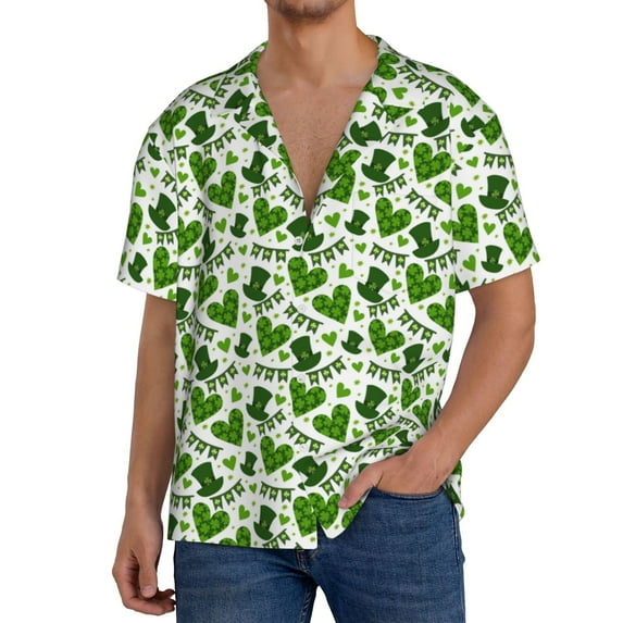 Sikiie St. Patrick's Day Print Men's Wrinkle Free Untucked Cuban Shirt Business Casual Button Down Shirts Short Sleeve Shirt-Small