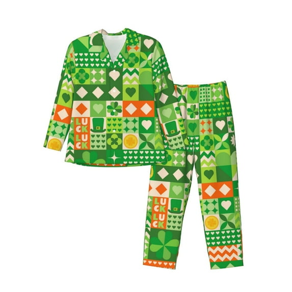 Sikiie St Patrick's Day6 Mens Pajama Set, Soft Warm Long Sleeve Sleepwear, Cozy Button-Down Pjs for Men-Small