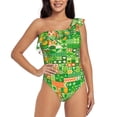 thumbnail image 1 of Sikiie St Patrick's Day6 Print Women One Piece Swimsuits Tummy Control One Shoulder Bathing Suits Ruffle Swimwear, From S to XXL-Medium, 1 of 6