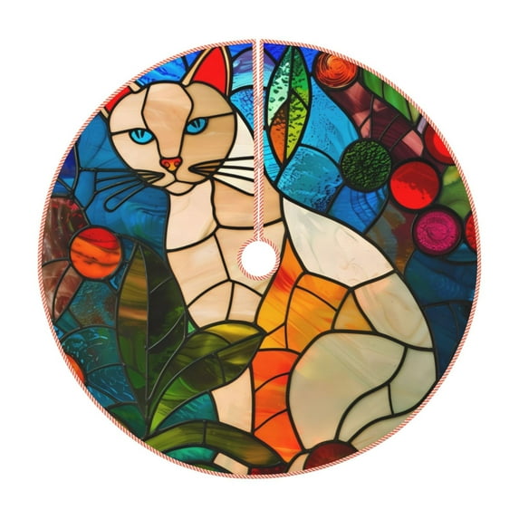 Sikiie Stained Glass Cat Art Christmas Tree Skirt, Christmas Tree Decorations, Christmas Decor, Tree Mat Decoration(30-48IN)-36"