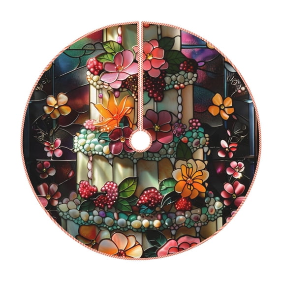 Sikiie Stained Glass Floral Cake Christmas Tree Skirt, Christmas Tree Decorations, Christmas Decor, Tree Mat Decoration(30-48IN)-30"